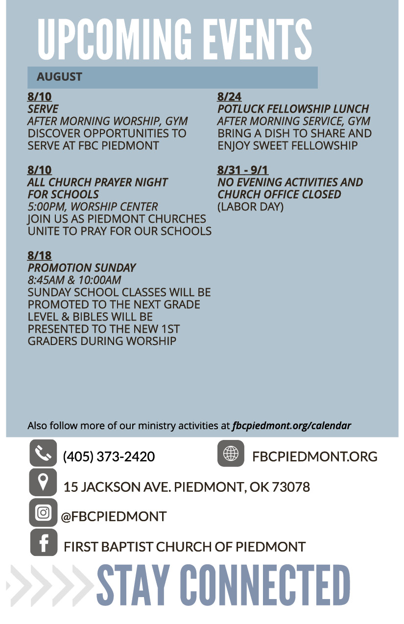 Bulletin - April 28 - Worship Times, Staff, Wednesday Meal