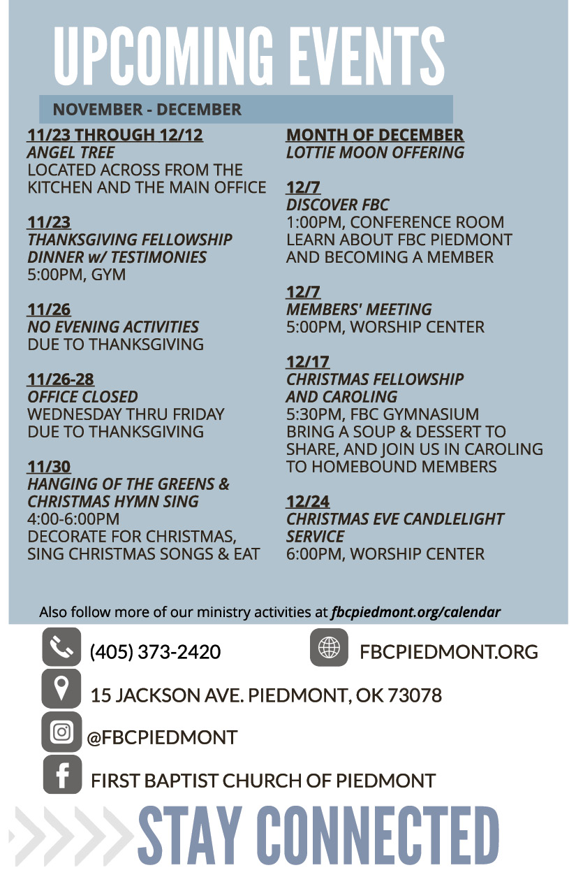 Bulletin - April 28 - Worship Times, Staff, Wednesday Meal