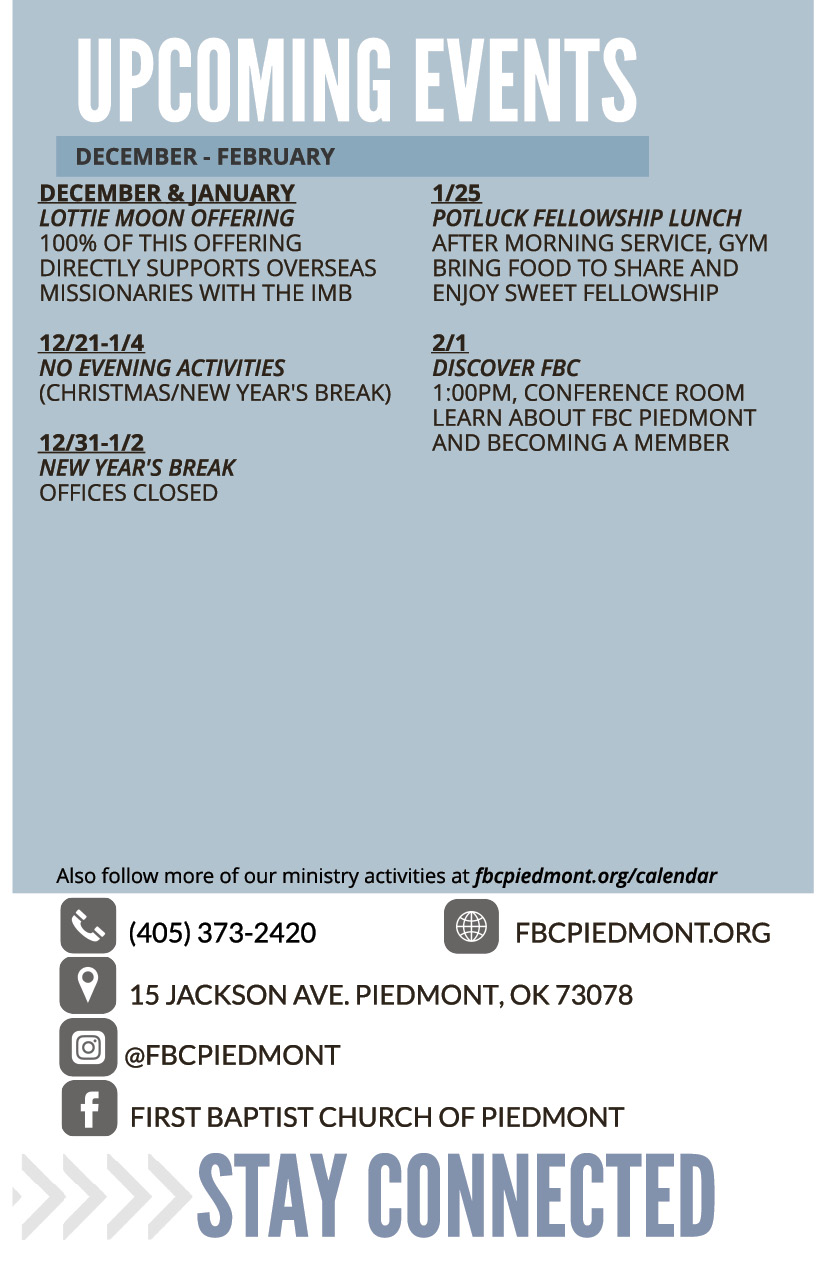 Bulletin - April 28 - Worship Times, Staff, Wednesday Meal