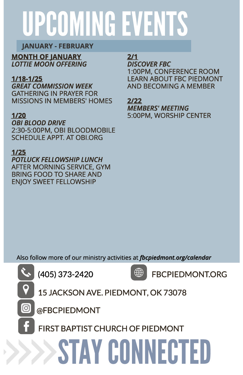 Bulletin - April 28 - Worship Times, Staff, Wednesday Meal