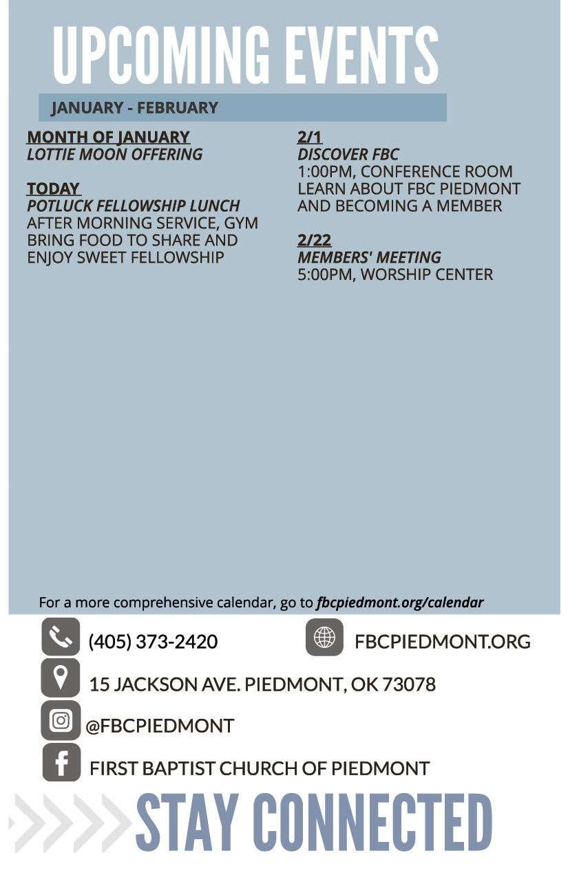 Bulletin - April 28 - Worship Times, Staff, Wednesday Meal