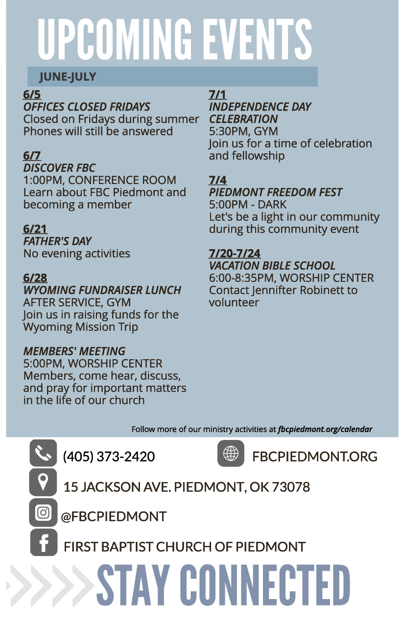 Bulletin - April 28 - Worship Times, Staff, Wednesday Meal